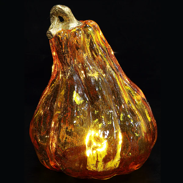 5.9" Artificial Pumpkin With Battery Operated Light -Orange (Pack of 2) - Image 2