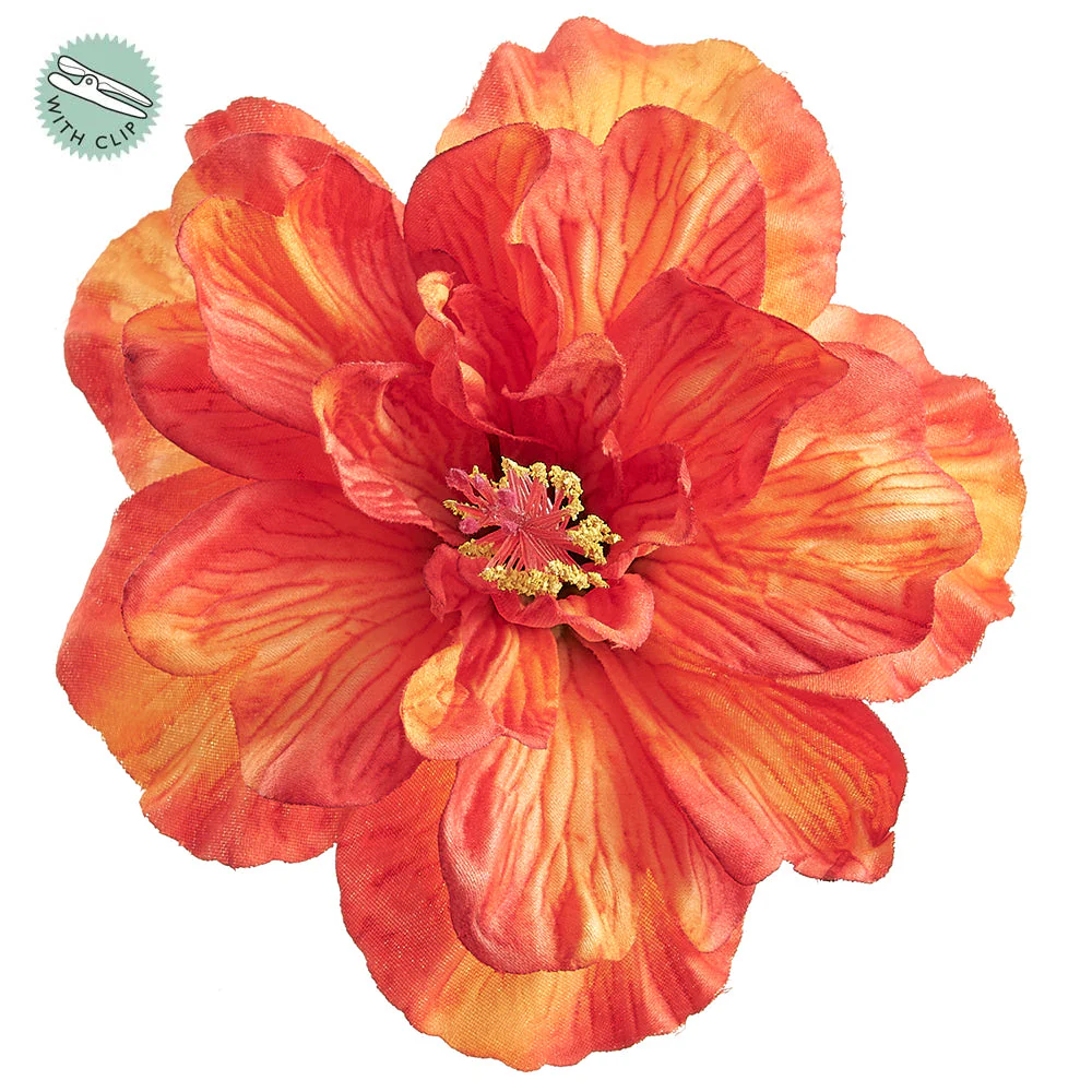 5" Deluxe Hibiscus Silk Flower w/Hair Clip -Orange (Pack of 24)