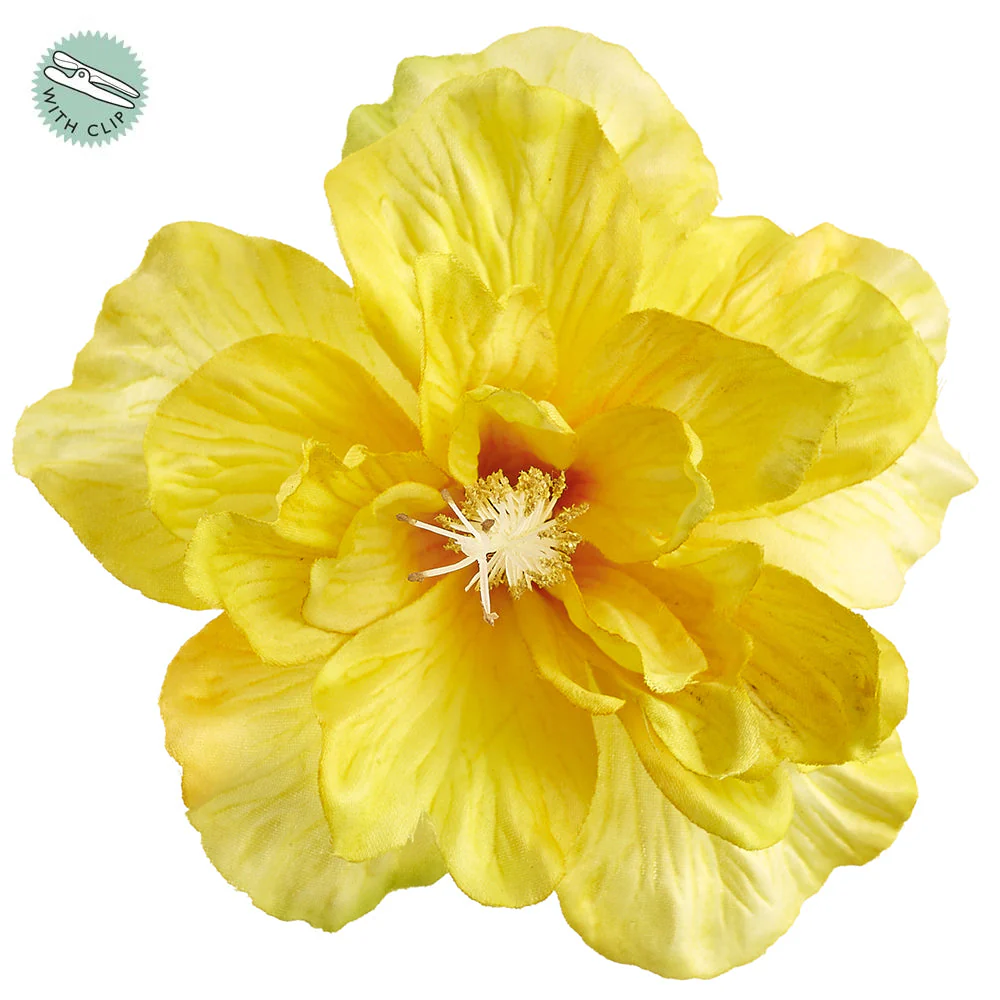 5" Deluxe Hibiscus Silk Flower w/Hair Clip -Yellow (Pack of 24)