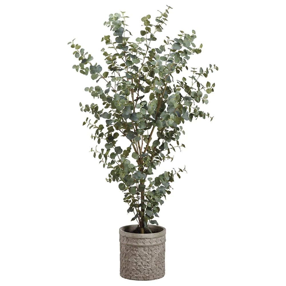 5' Eucalyptus Silk Tree w/Cement Planter -Green