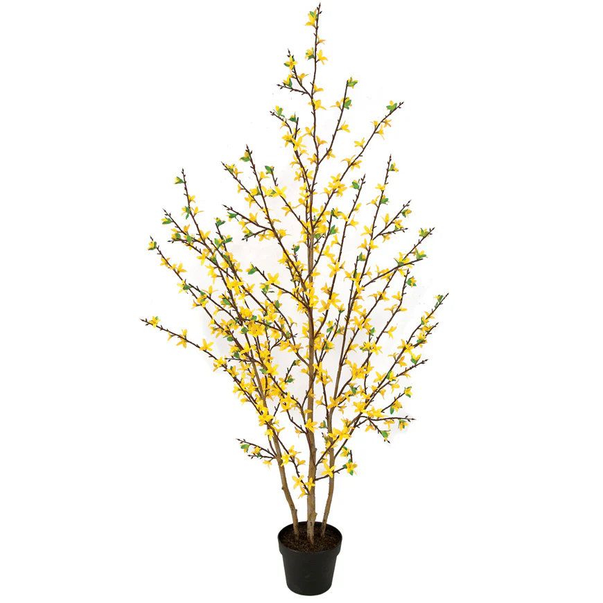 5' Forsythia Flower Silk Tree w/Pot -Yellow