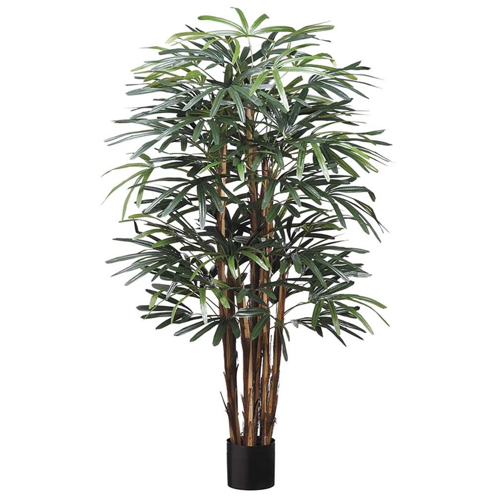 5' Hawaiian Rhapis Silk Palm Tree w/Pot -Green (Pack of 2)