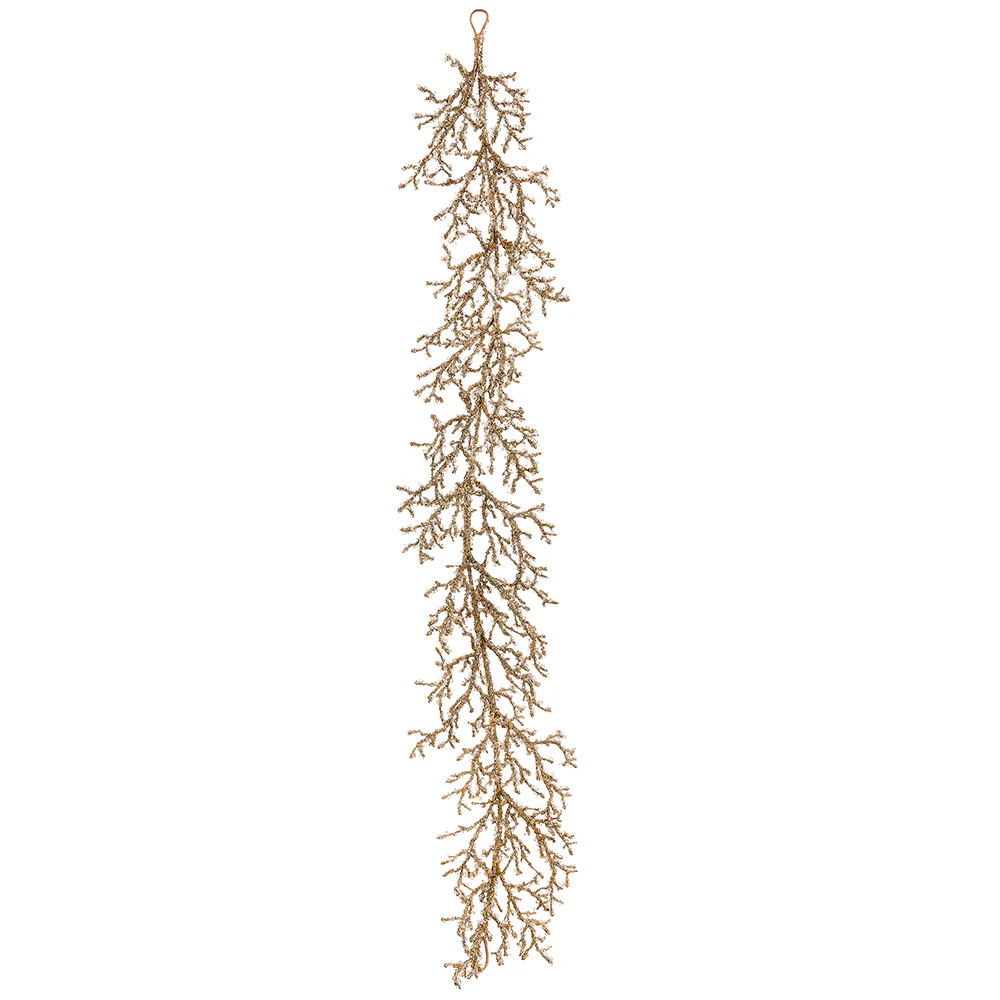 5' Iced & Glittered Artificial Plastic Twig Garland -Gold (Pack of 2)