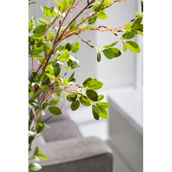 5' Mini Leaf Silk Plant w/Cement Planter -Green - Image 4