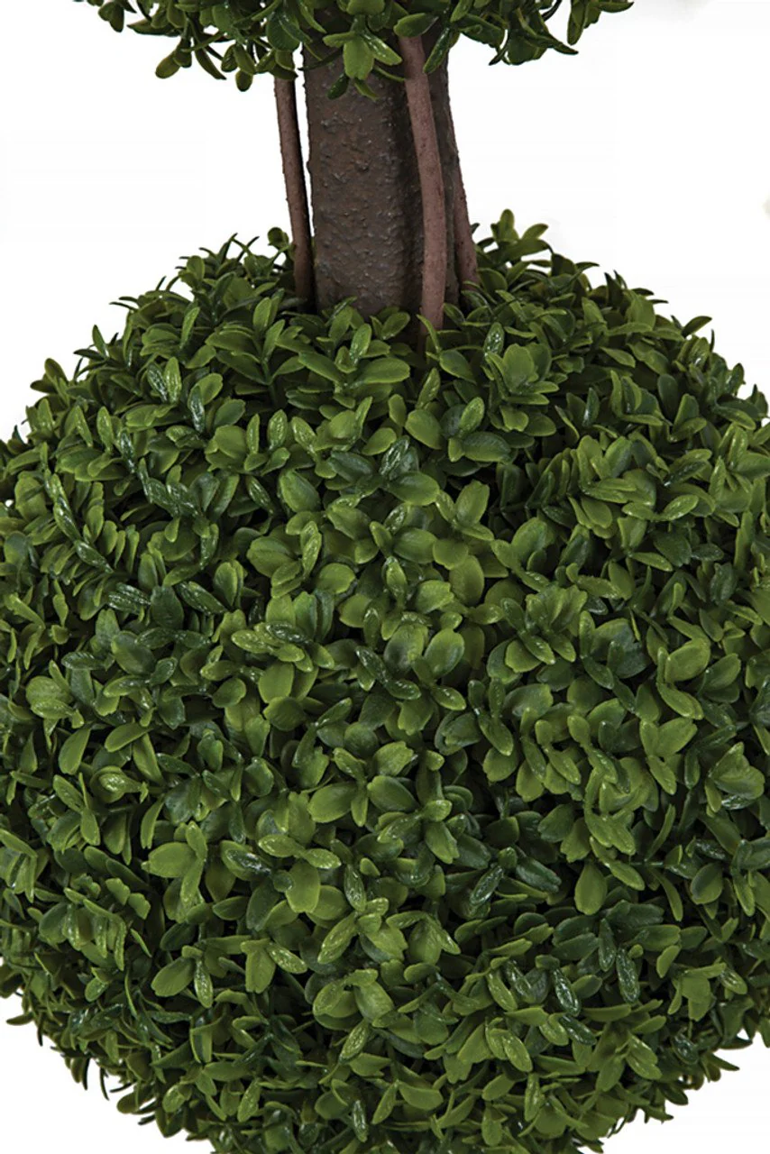 5' Outdoor UV-Proof Artificial English Boxwood Triple Ball-Shaped Artificial Topiary Tree w/Pot -2 Tone Green - Image 2