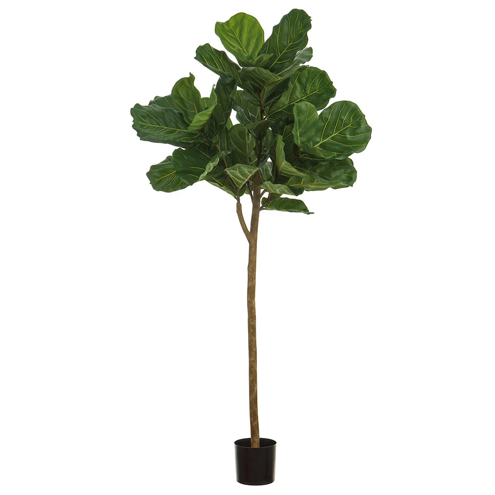 5' Outdoor UV-Resistant Artificial Fiddle Leaf Fig Tree w/Pot -Green (Pack of 2)