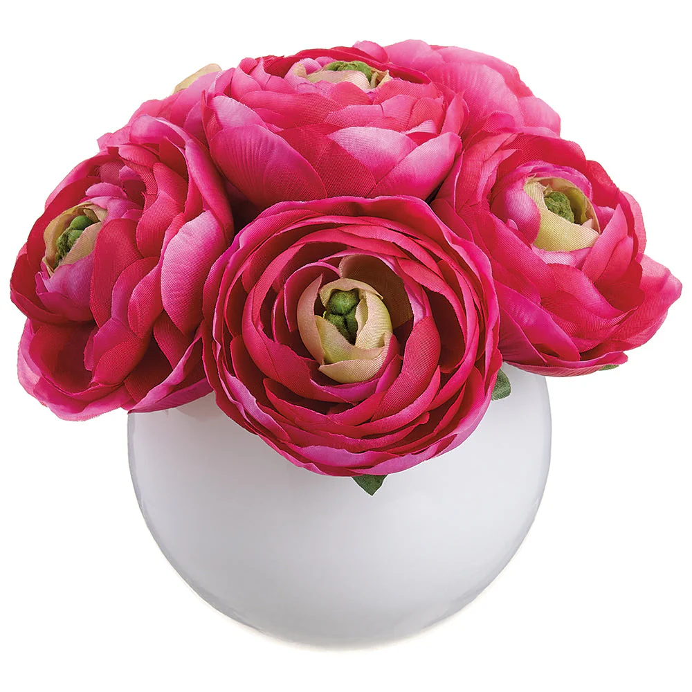 5" Ranunculus Silk Flower Arrangement w/Glass Vase -Beauty/Pink (Pack of 6)