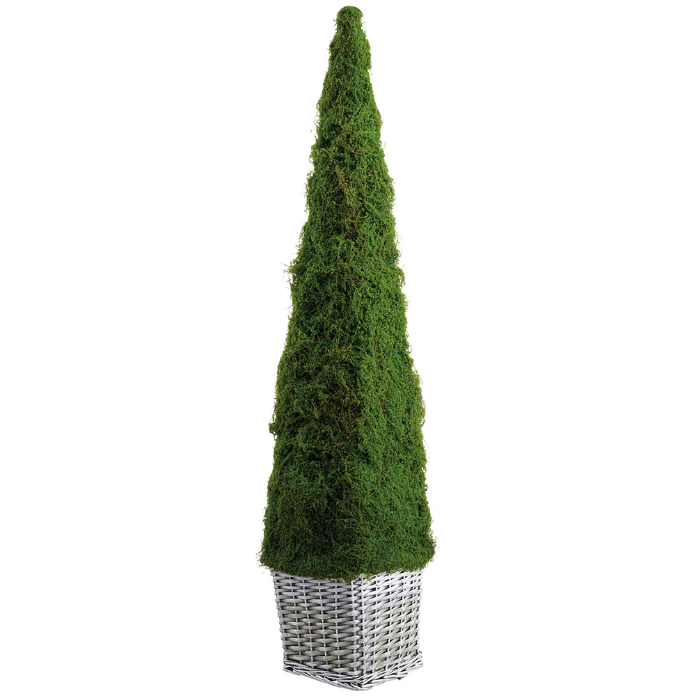 50" Moss Pyramid-Shaped Artificial Topiary w/Basket -Green (Pack of 2)