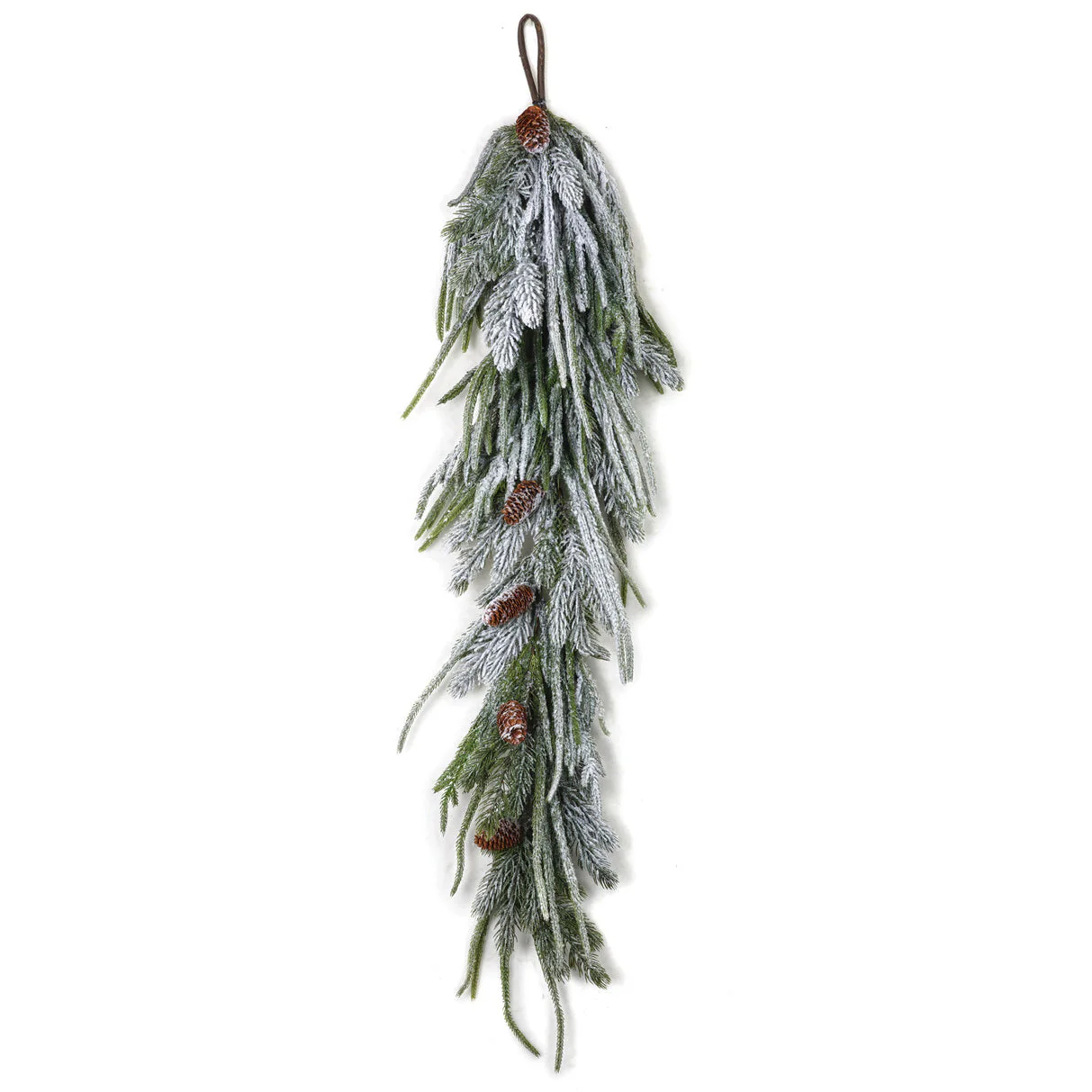 51" Soft-Touch Frosted Artificial Norfolk Pine & Pinecone Teardrop Swag -Green/White (Pack of 4)