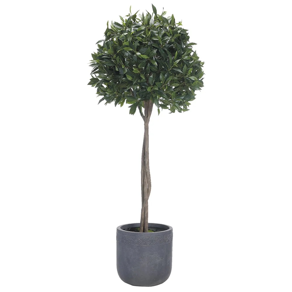 5'10" Bay Leaf Laurel Ball-Shaped Artificial Topiary Tree w/Fiber Clay Planter -Green