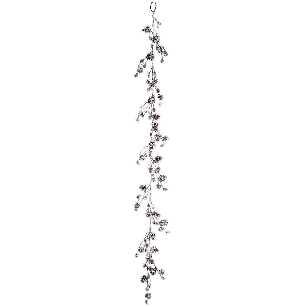 5'10" Flocked Artificial Pinecone Garland -Brown/White (Pack of 6)