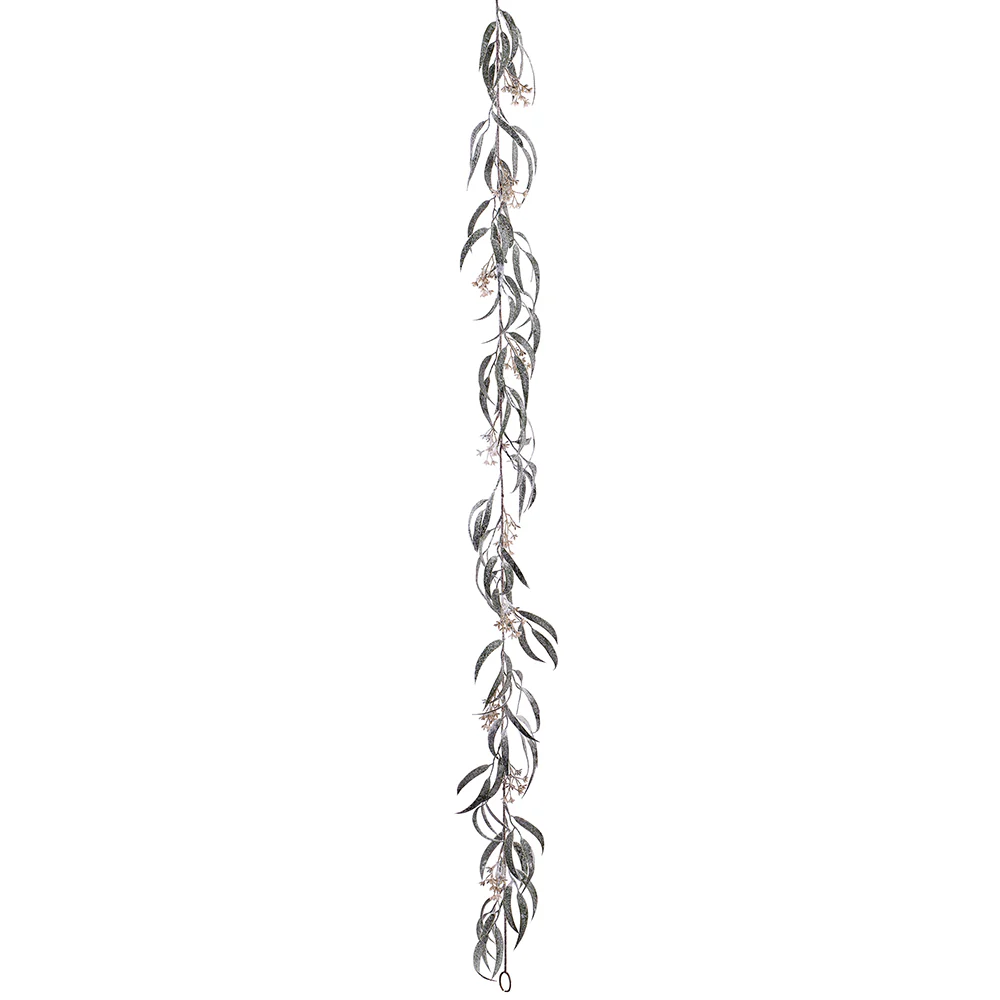 5'10" Flocked Seeded Eucalyptus Leaf Artificial Garland -Green/White (Pack of 12)