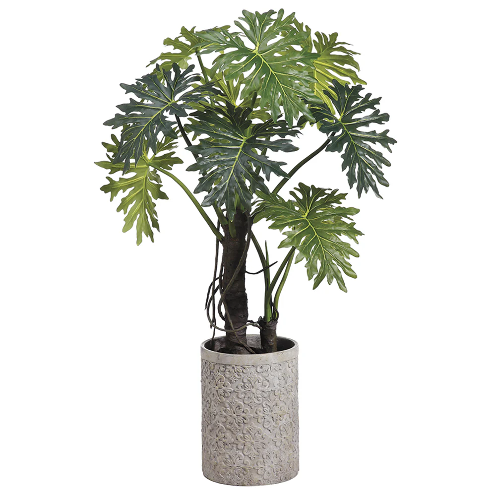 5'11" EVA Plume Split Leaf Artificial Plant w/Fiber Cement Planter -Green