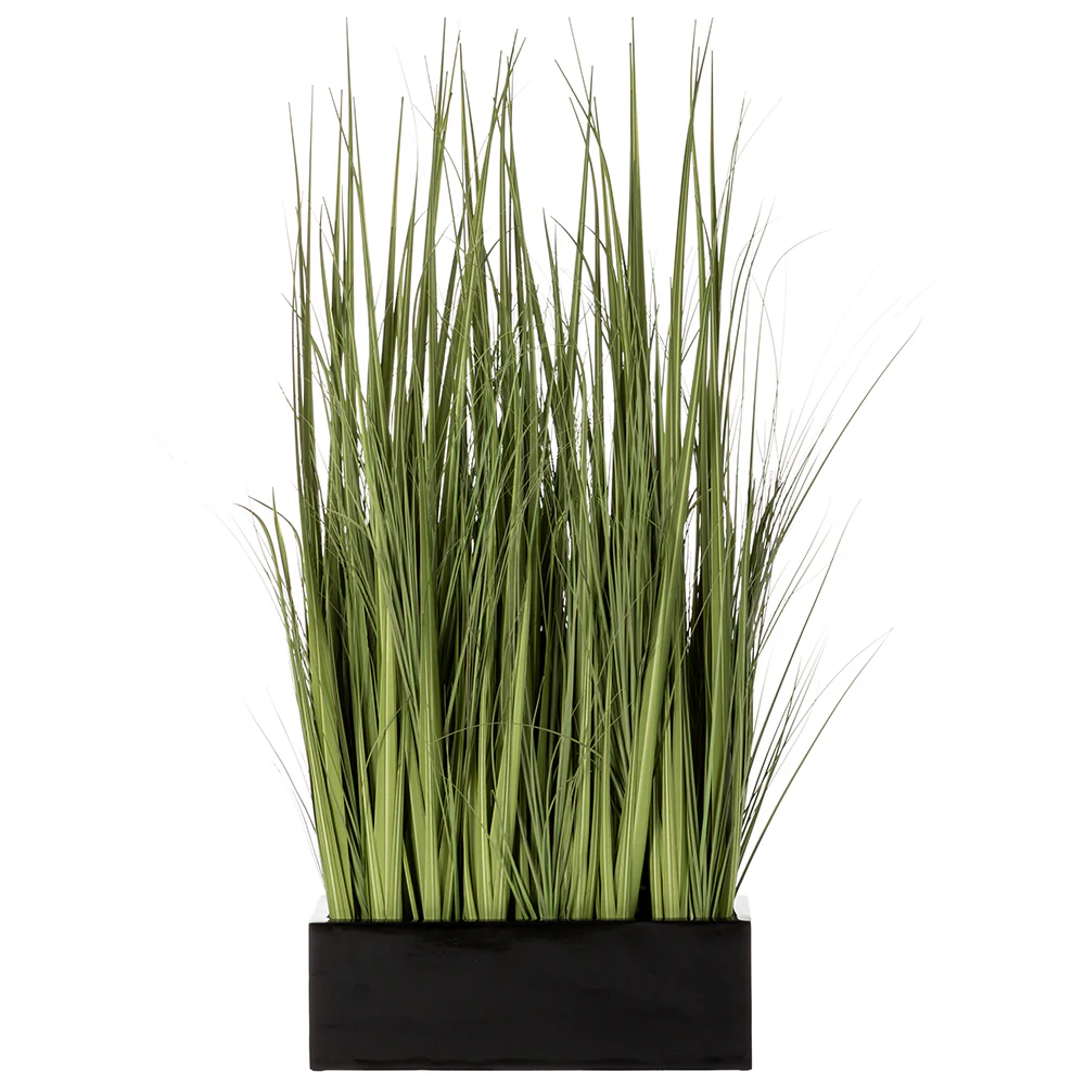 5'1"Hx30"W Wild Grass Wall Divider Artificial Plant w/Black Fiberglass Planter -Light Green