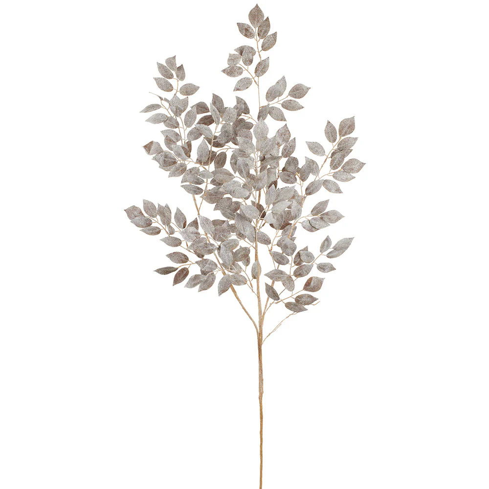 52" Glittered Artificial Rose Leaf Stem -Brown (Pack of 12)