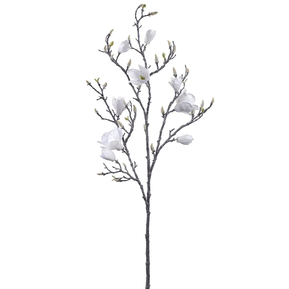 53.5" Glittered Magnolia Artificial Flower Stem -White (Pack of 6)