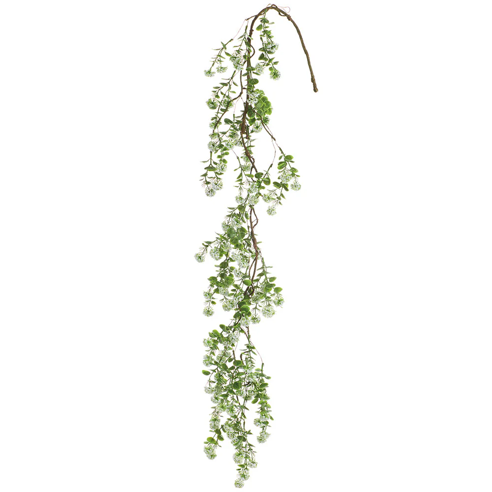 53" Hanging Mini Viburnum Vine Artificial Flower Stem -Cream (Pack of 8)
