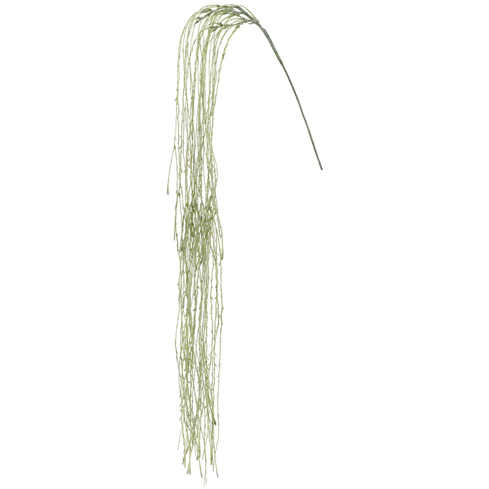 54" Hanging Glittered Artificial Willow Leaf Stem -Green (Pack of 12)