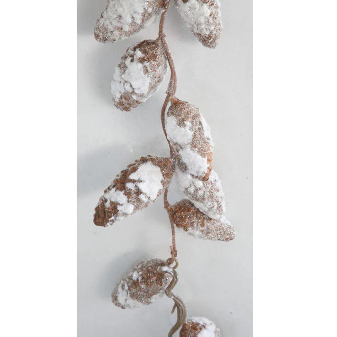5'5" Glittered & Flocked Artificial Pinecone Garland -White/Brown (Pack of 4) - Image 3