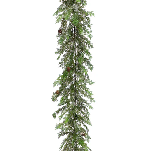 5'5" Iced Cedar w/Pinecone Artificial Garland -Green (Pack of 4)