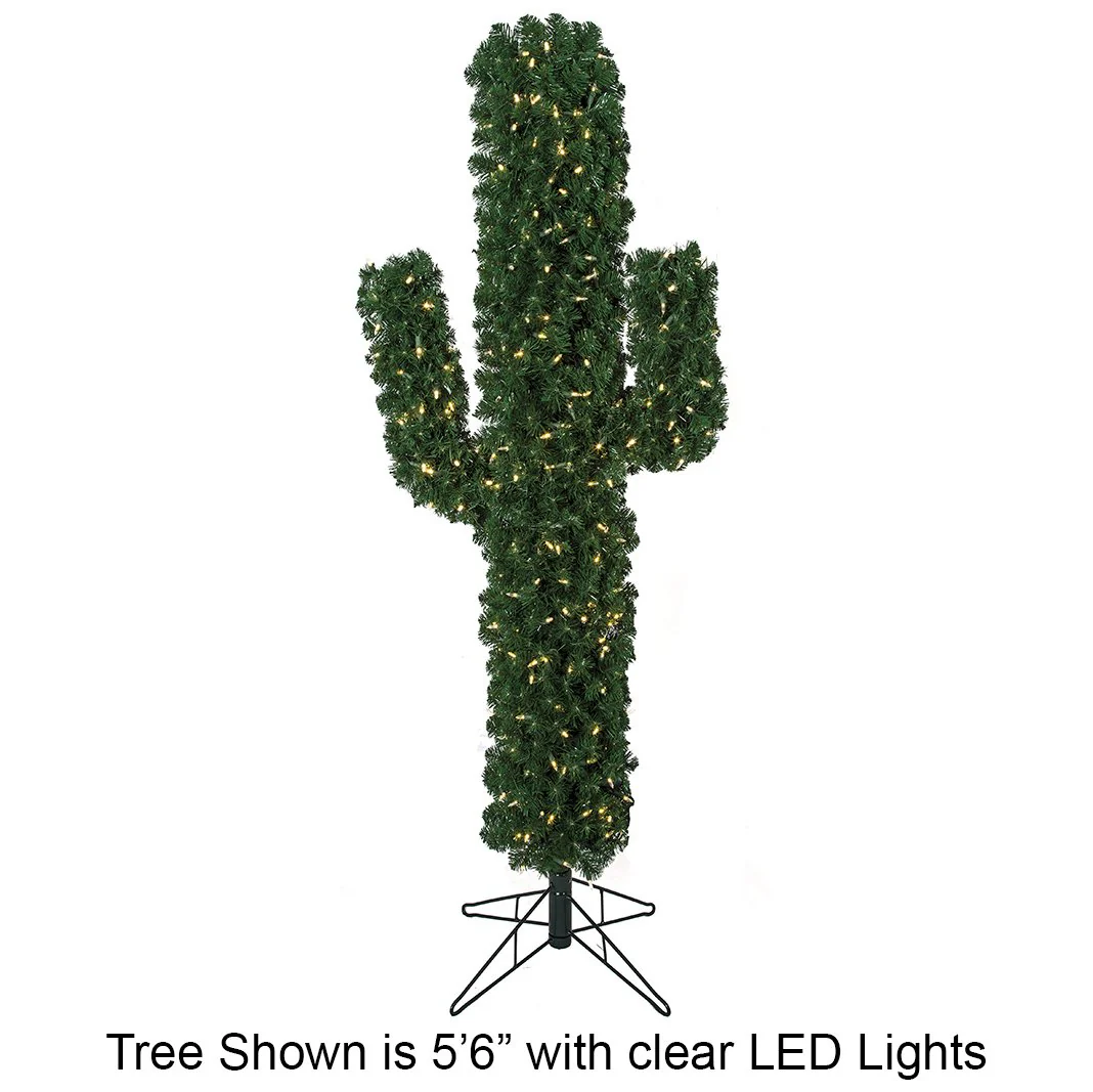 5'6" Cactus Artificial Christmas Tree, LED Pre-Lit (Multicolor) -Green