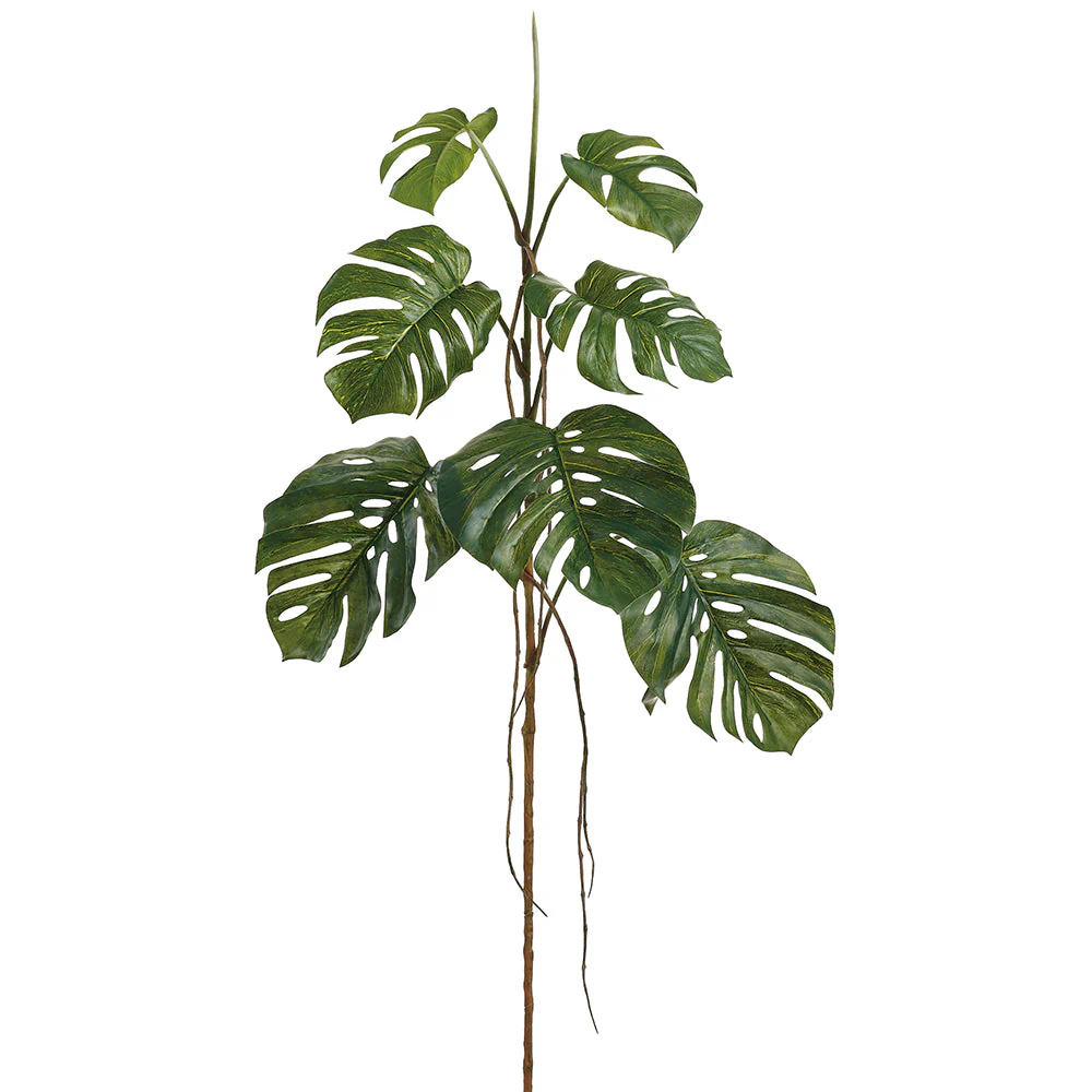 56" Monstera Split Philodendron Leaf Silk Branch Stem -Green (Pack of 2)