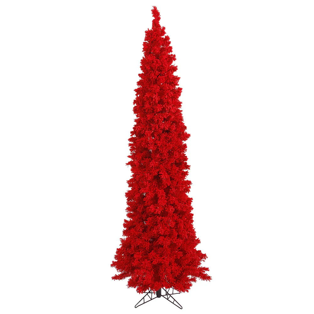 5'6"Hx22"W Flocked Pencil Fir Artificial Christmas Tree, Unlit -Red