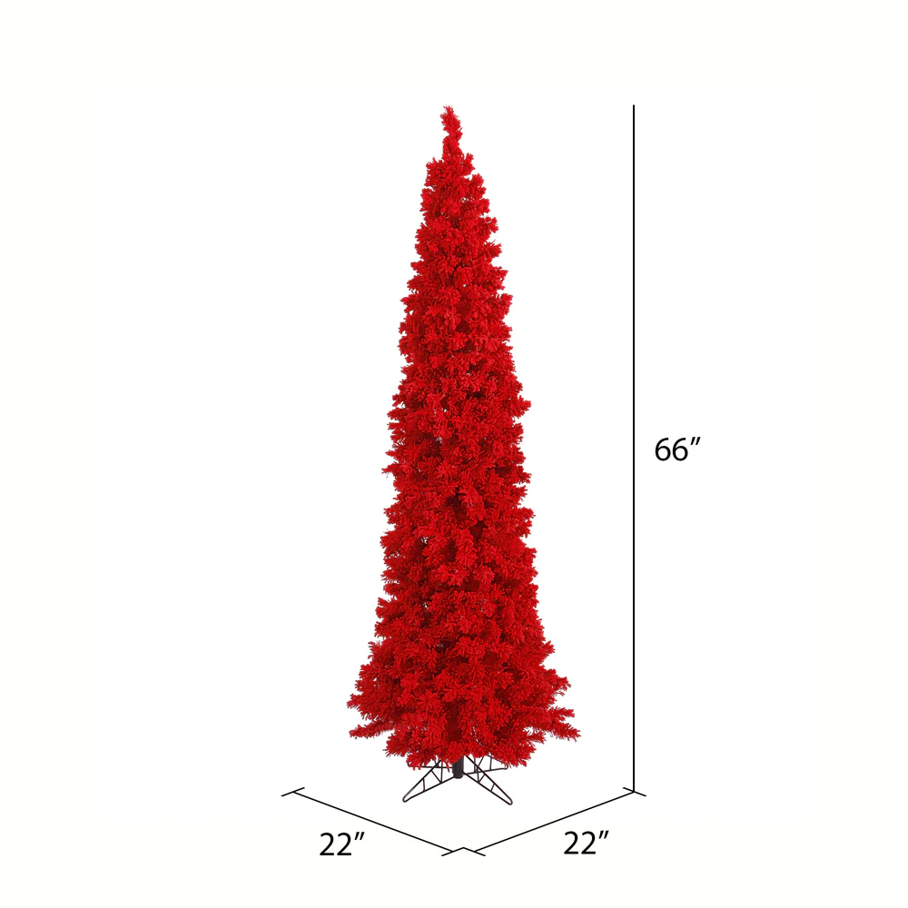 5'6"Hx22"W Flocked Pencil Fir Artificial Christmas Tree, Unlit -Red - Image 2