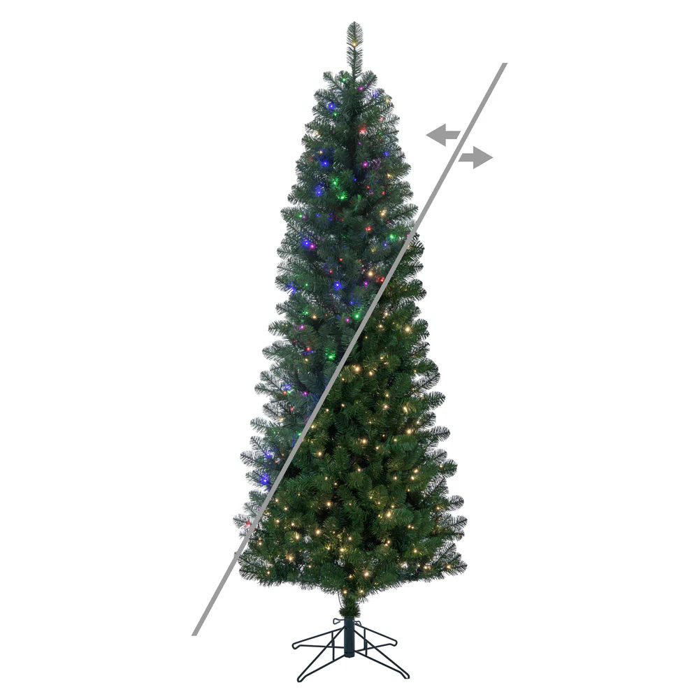 5'6"Hx28"W Slim Salem Pine Artificial Christmas Tree, Micro LED Pre-Lit (Multi-Mode) -Green