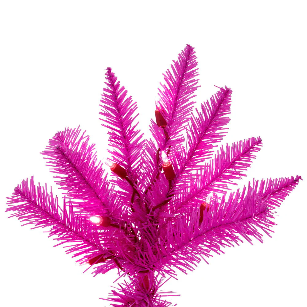 5'6"Hx30"W Fir Artificial Christmas Tree, LED Pre-Lit (Pink) -Hot Pink - Image 2