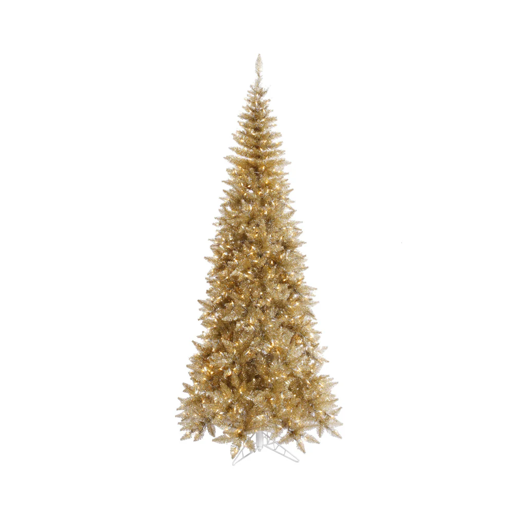 5'6"Hx30"W Tinsel Slim Fir Artificial Christmas Tree, LED Pre-Lit -Champagne