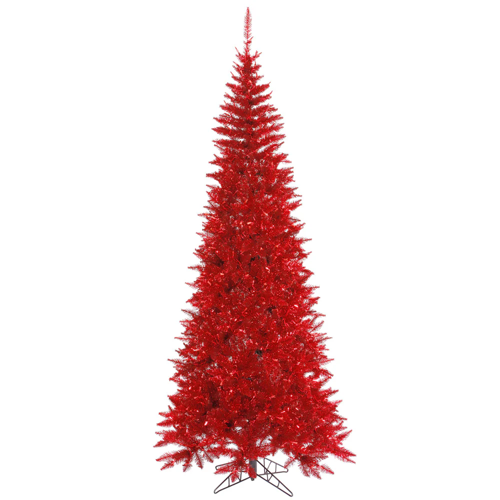 5'6"Hx30"W Tinsel Slim Fir Artificial Christmas Tree, Unlit -Red