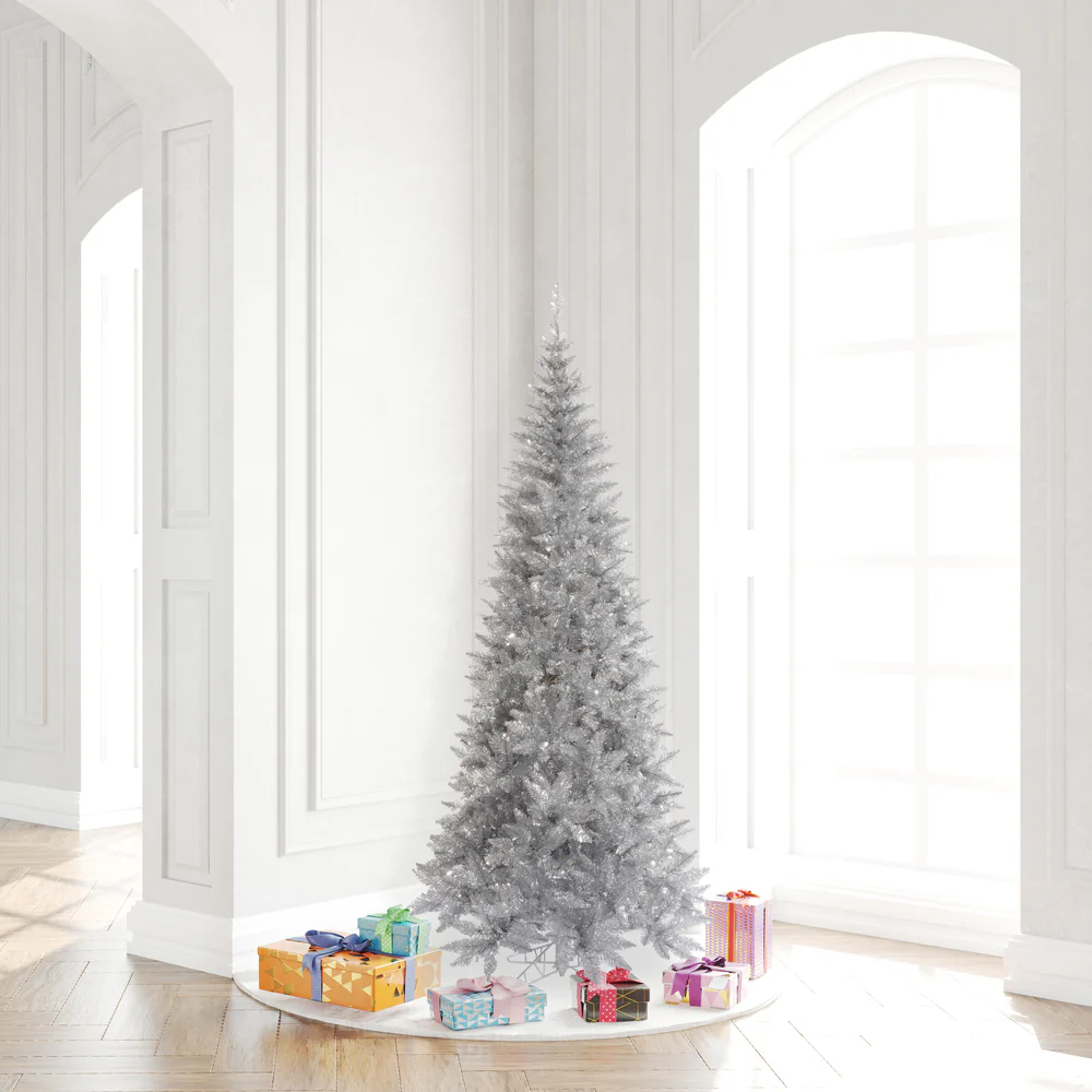 5'6"Hx30"W Tinsel Slim Fir Artificial Christmas Tree, Unlit -Silver - Image 4