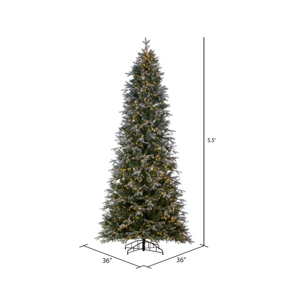 5'6"Hx36"W PE Frosted Slim Douglas Fir Artificial Christmas Tree, LED Pre-Lit -Green - Image 3