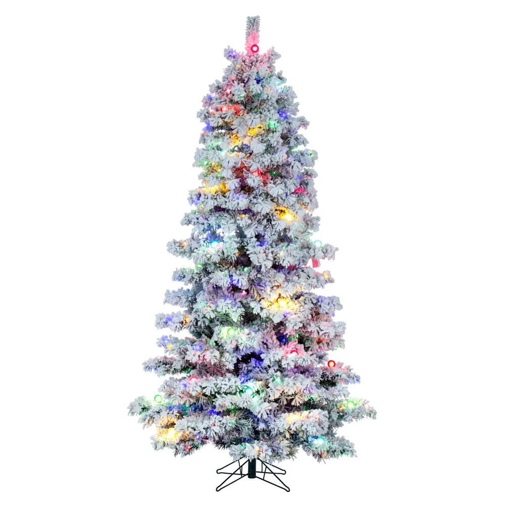 5'6"Hx38"W Flocked Slim Alaskan Pine Artificial Christmas Tree, G40 & LED Pre-Lit (Multicolor) -White