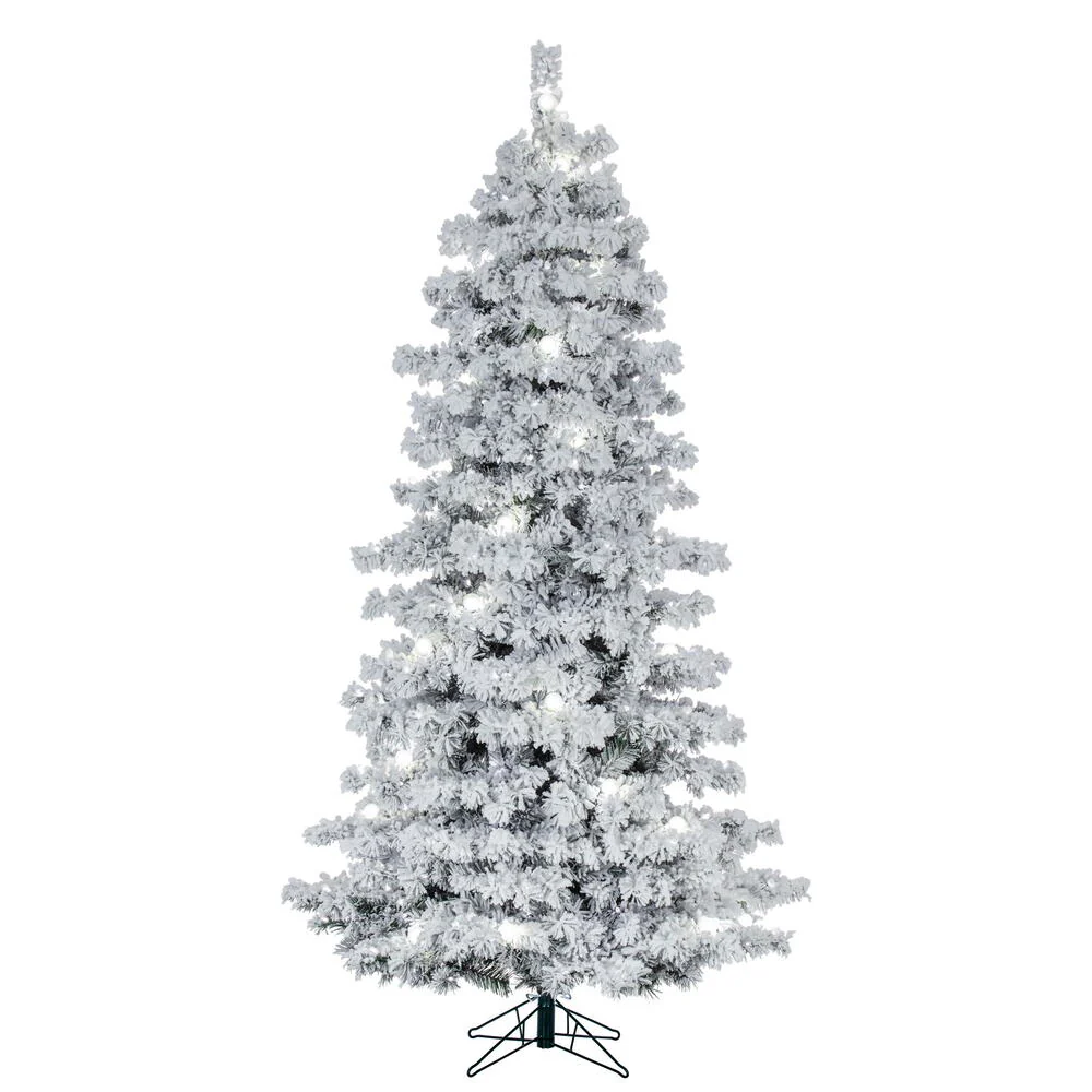 5'6"Hx38"W Flocked Slim Alaskan Pine Artificial Christmas Tree, G40 & LED Pre-Lit -White
