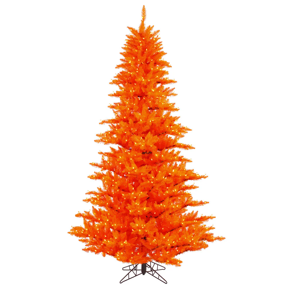 5'6"Hx42"W Fir Artificial Christmas Tree, LED Pre-Lit (Orange) -Orange
