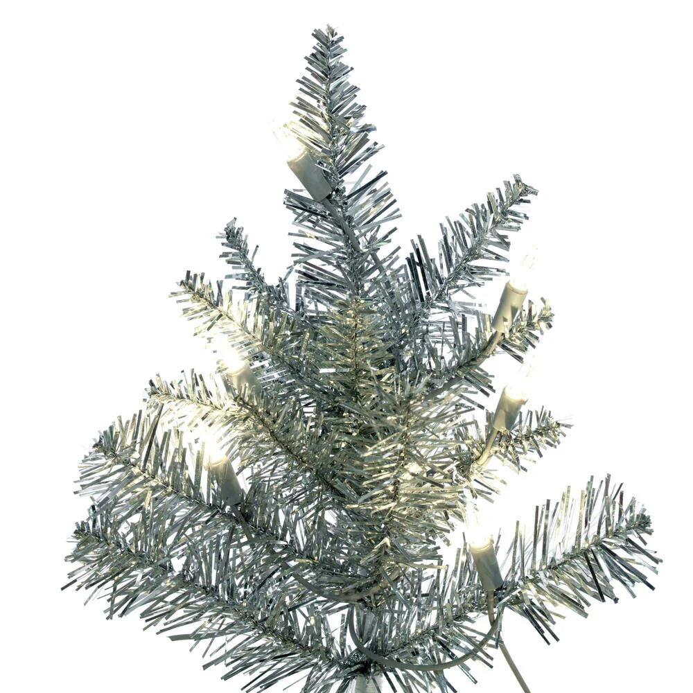 5'6"Hx42"W Tinsel Fir Artificial Christmas Tree, LED Pre-Lit -Silver - Image 2
