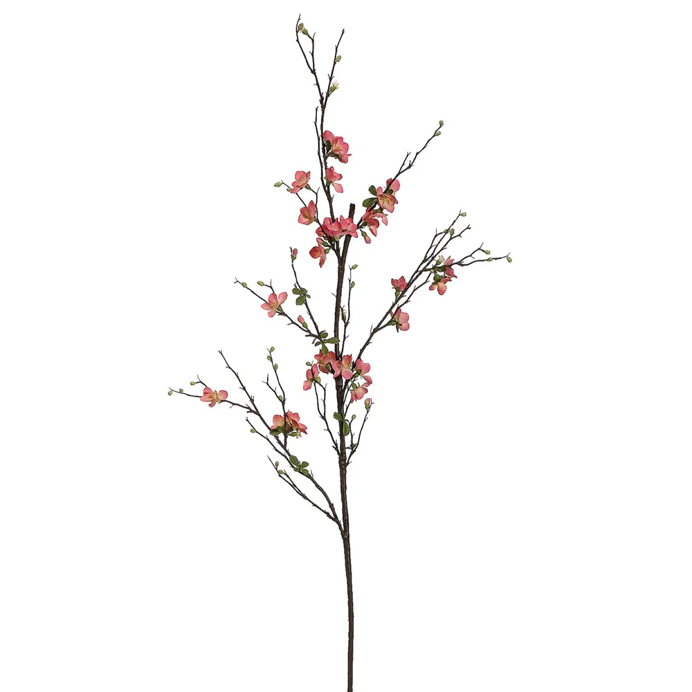 57" Hand-Wrapped Silk Quince Blossom Flower Branch Spray -Salmon (Pack of 12)