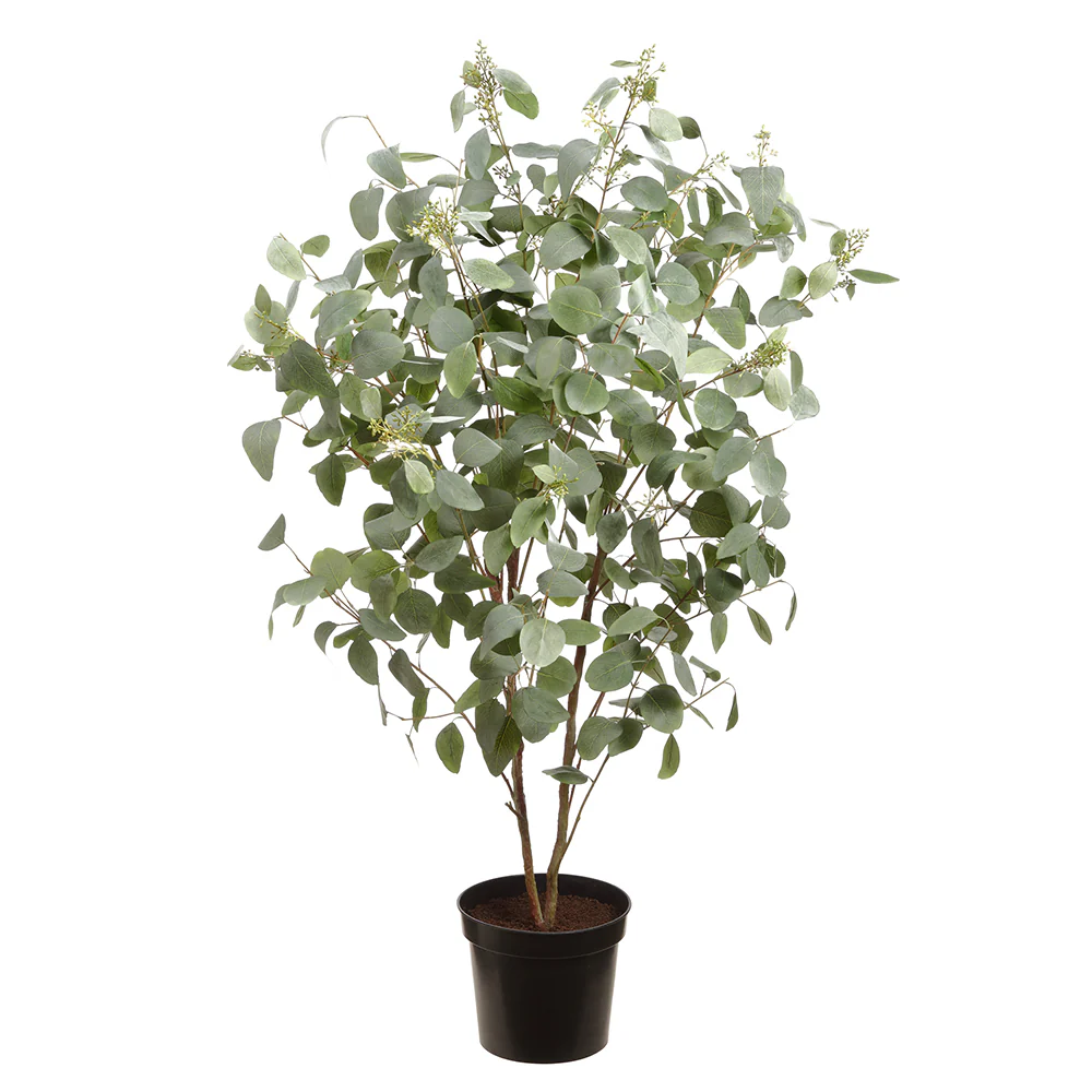 5'7" Silk Eucalyptus Leaf Tree w/Plastic Pot -Green