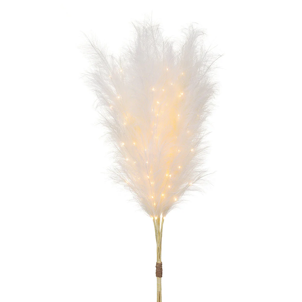 58" Artificial Pampas Grass Stem Bundle, Battery LED Pre-Lit -Cream (Pack of 2)