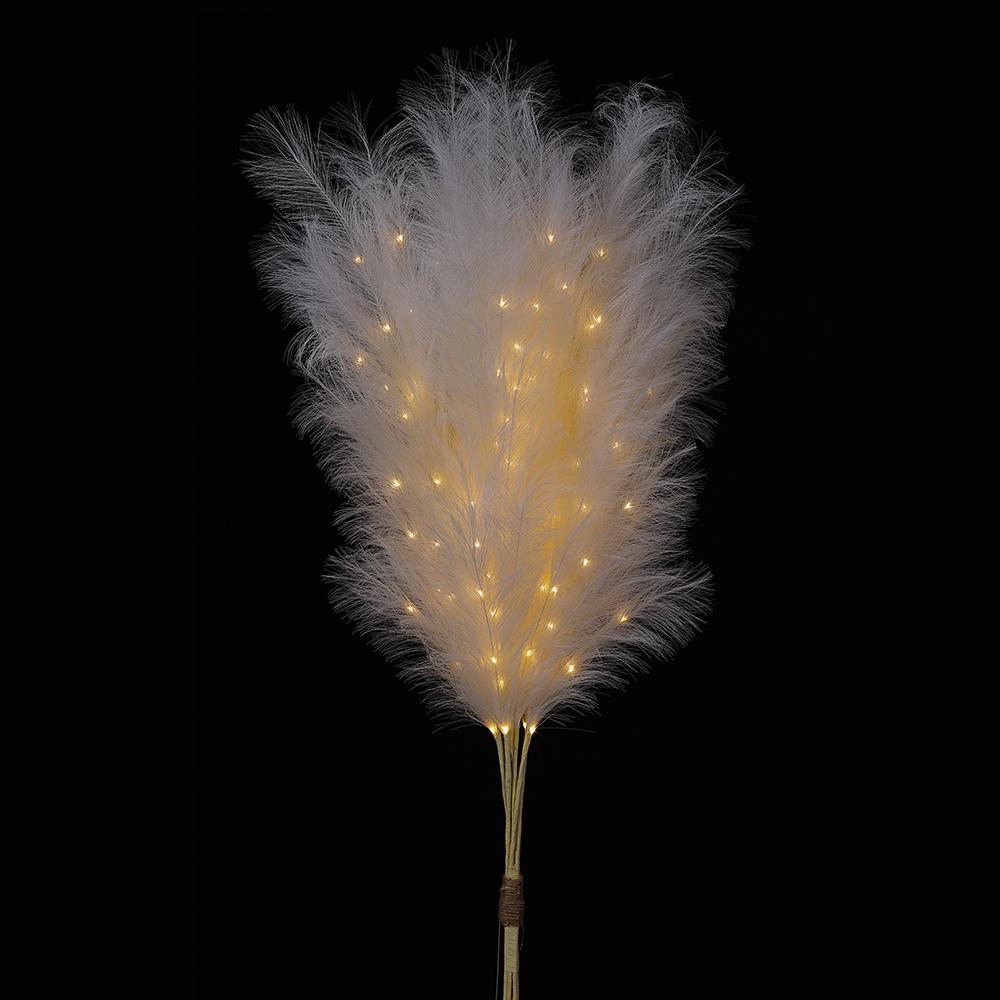 58" Artificial Pampas Grass Stem Bundle, Battery LED Pre-Lit -Cream (Pack of 2) - Image 2