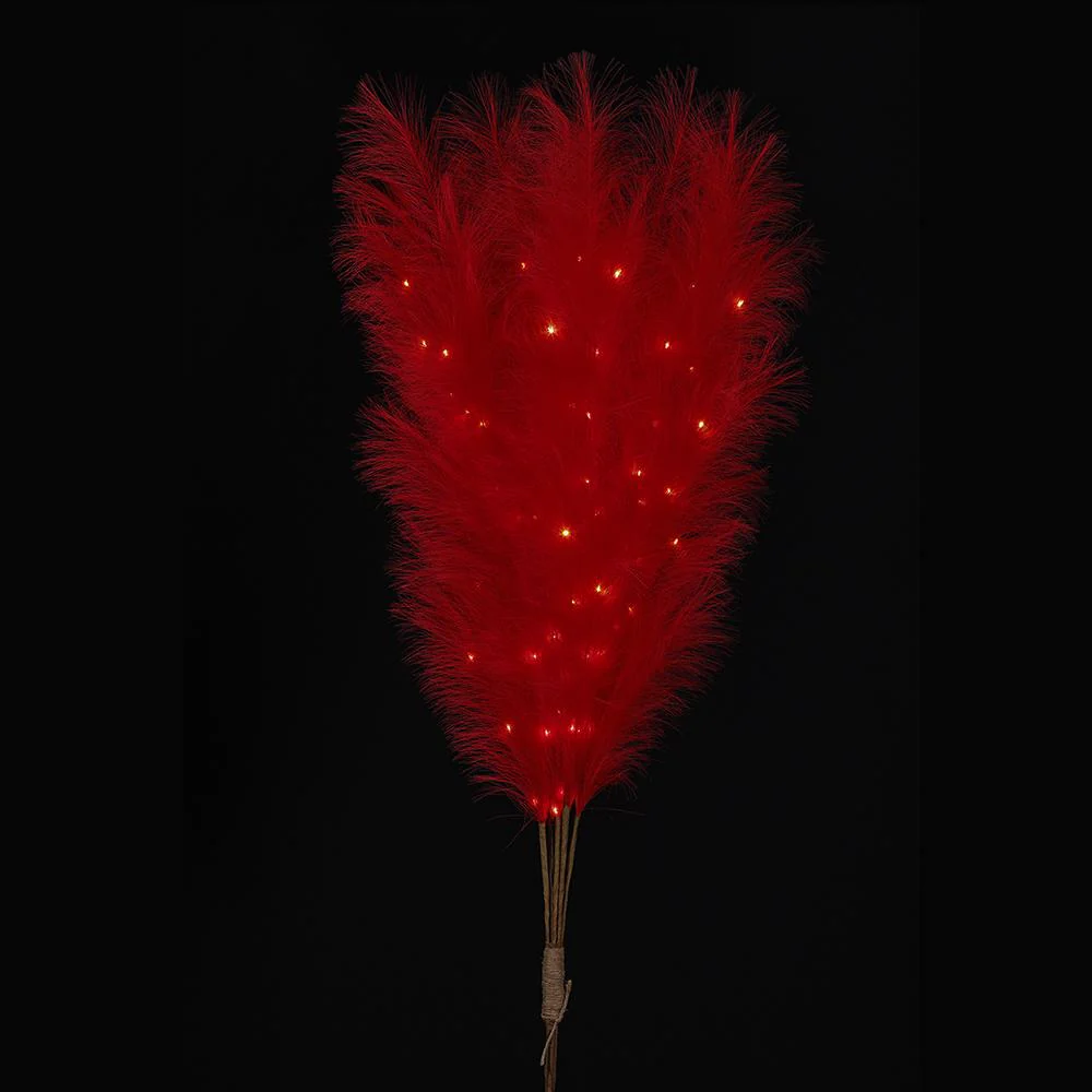 58" Artificial Pampas Grass Stem Bundle, Battery LED Pre-Lit -Red (Pack of 2) - Image 2