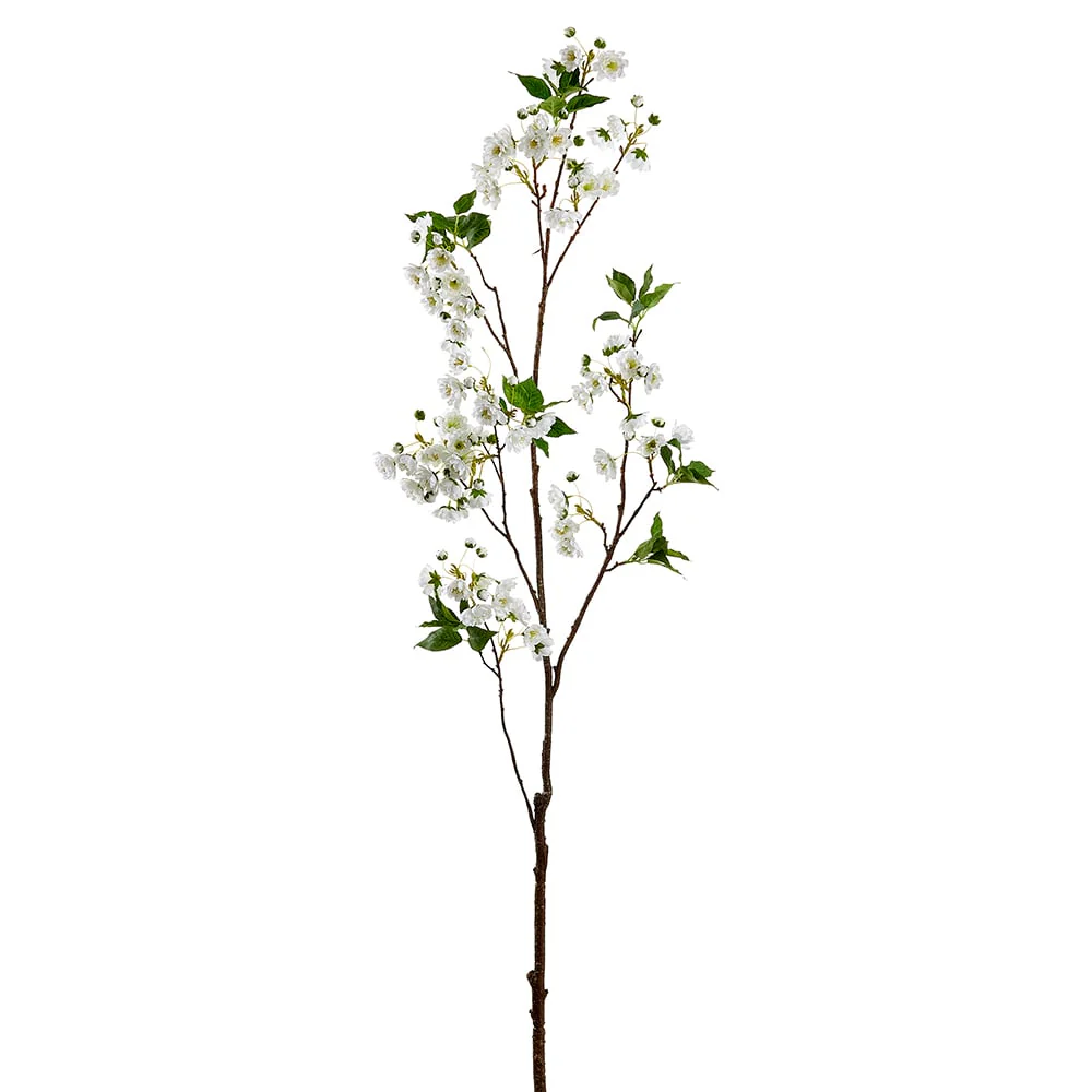 59" Silk Cherry Tree Blossom Flower Branch Stem -White (Pack of 6)