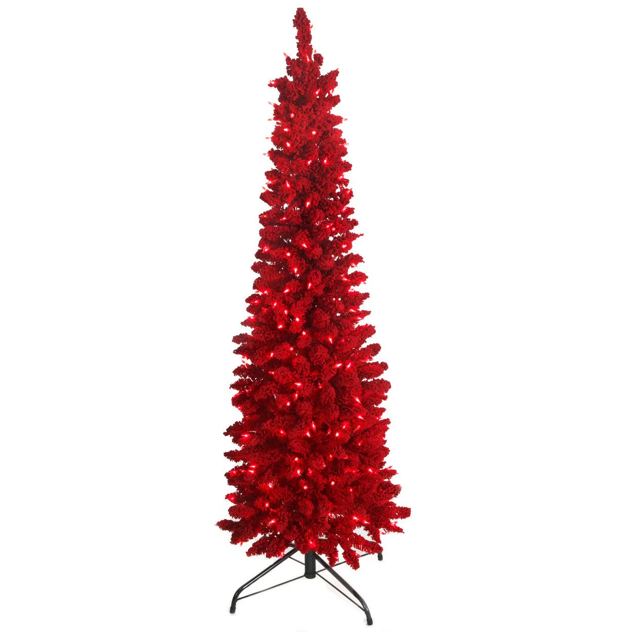 5'Hx20"W Flocked Valentino Pencil Artificial Christmas Tree, LED Pre-Lit (Red) -Red