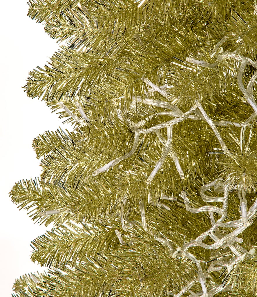 5'Hx20"W Tinsel Sparkling Champagne Pencil Artificial Christmas Tree, Micro LED Pre-Lit -Champagne - Image 3