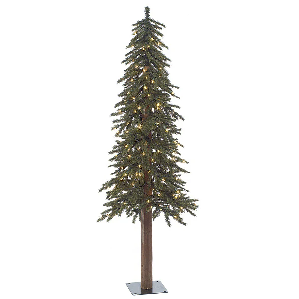 5'Hx22"W Natural Trunk Alpine Artificial Tree, LED Pre-Lit -Green