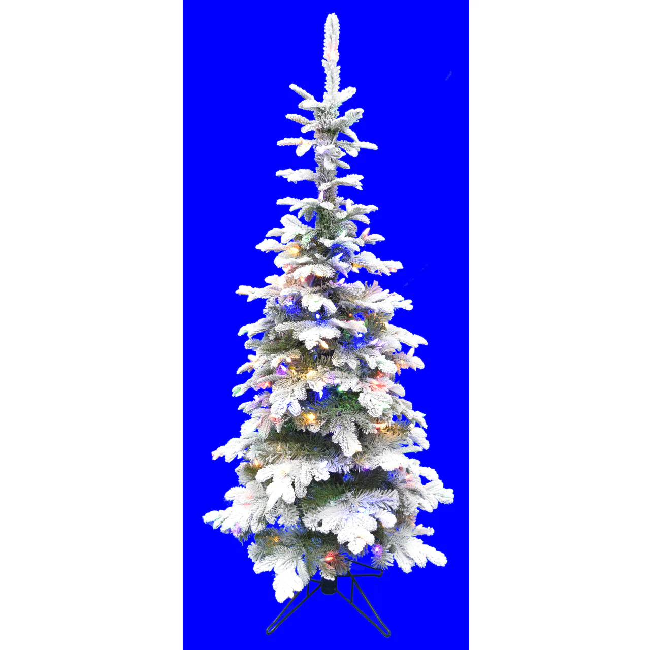 5'Hx25"W PE Flocked Pencil Sitka Spruce Artificial Christmas Tree, LED Pre-Lit (Multicolor) -White/Green