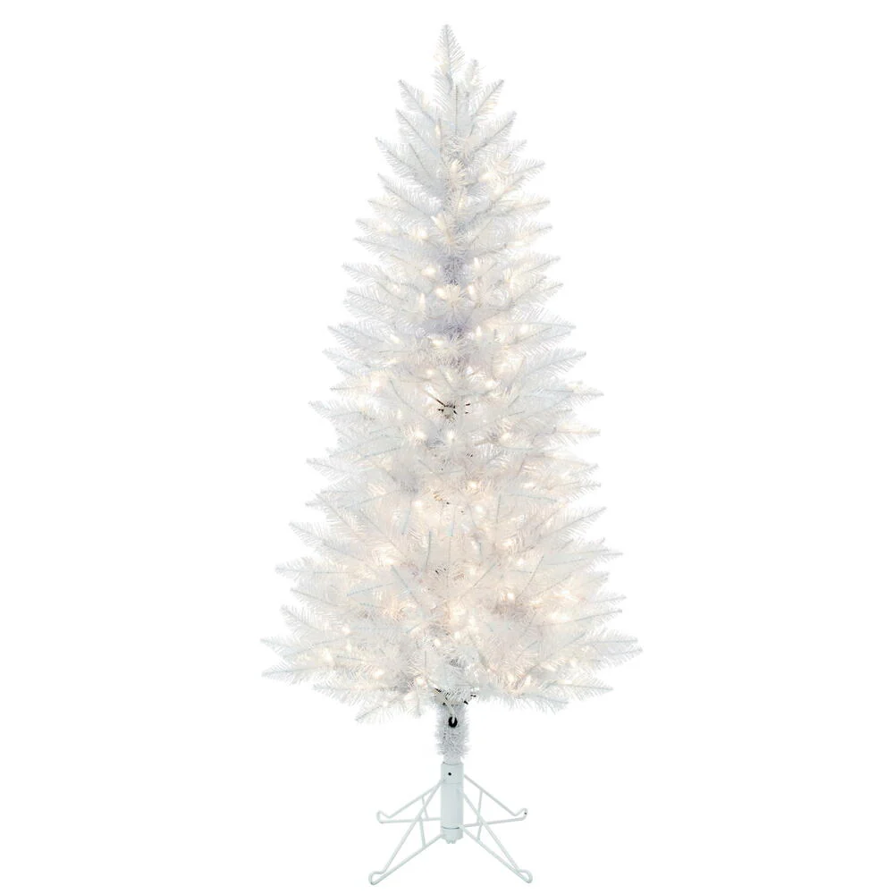 5'Hx25"W Pencil Sparkle White Spruce Artificial Christmas Tree, LED Pre-Lit -White