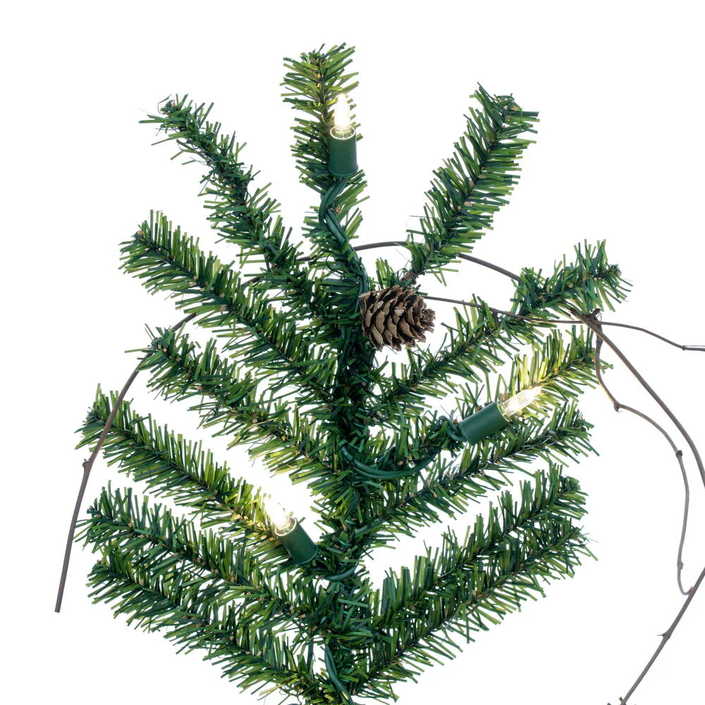 5'Hx27"W Natural Trunk Alpine Artificial Christmas Tree With Pinecone & Vines, LED Pre-Lit -Green - Image 4